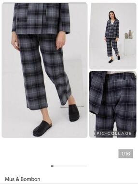 Mus & Bombon Ribas Pants Soft Cotton Flannel Wide Leg Plaid Trousers Trouser NWT